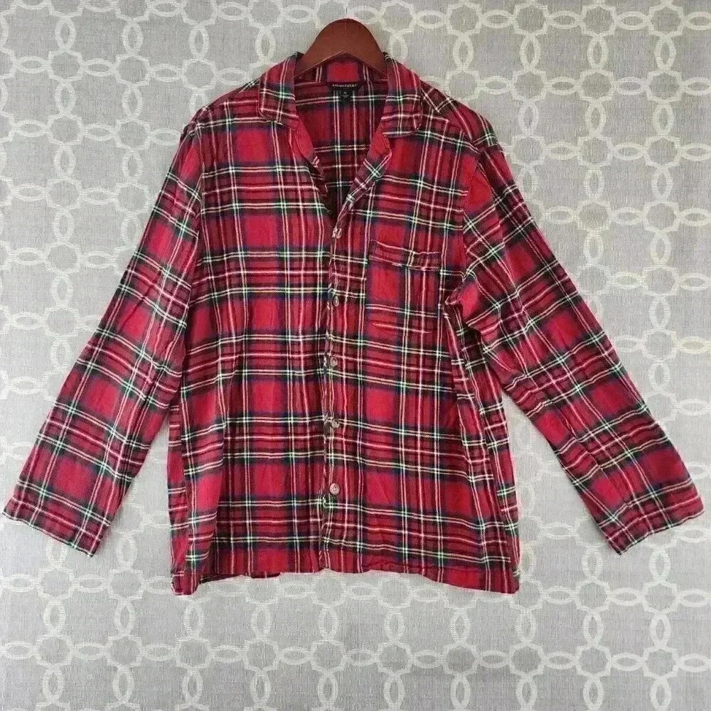 Banana Republic Red plaid Button Up Pajamas top Men's M